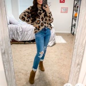 Time and Tru Leopard Print Eyelash Sweater